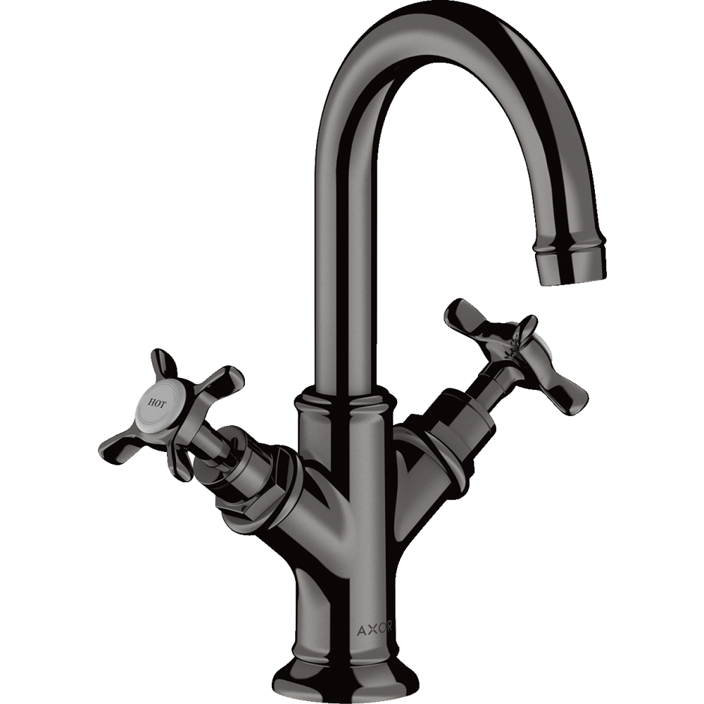 Смеситель для раковины Axor Montreux 160, с 2 крестообразными рукоятками, со сливным гарнитуром, для гостевой раковины, 16505330, полированный черный хром 