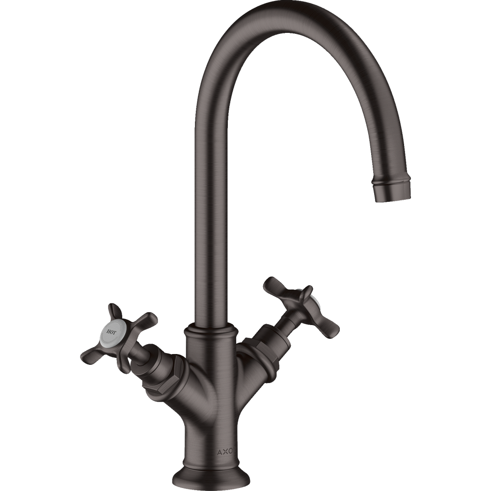 Смеситель для раковины Axor Montreux 210, с 2 крестообразными рукоятками, с не запираемым сливным набором, 16506340, шлифованный черный хром 