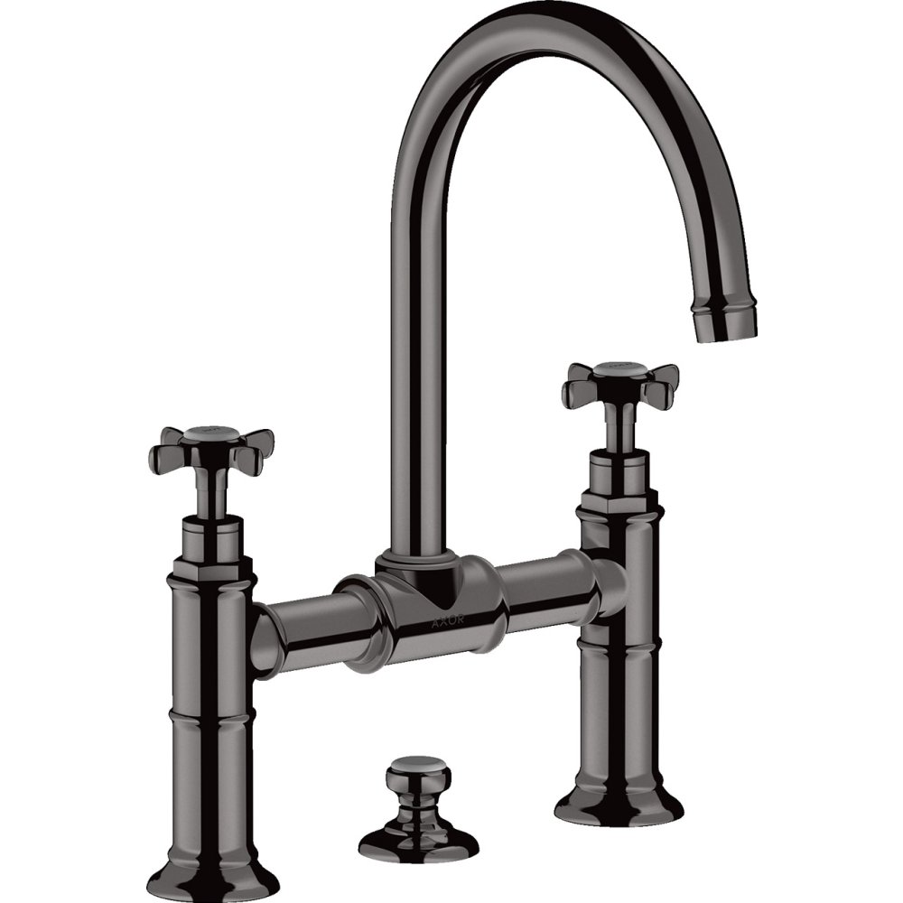 Смеситель для раковины Axor Montreux 220, с 2 крестообразными рукоятками, со сливным гарнитуром, 16510330, полированный черный хром 