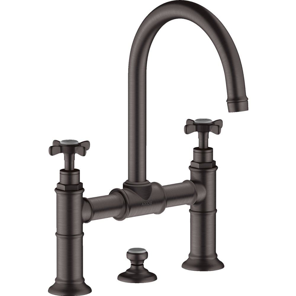 Смеситель для раковины Axor Montreux 220, с 2 крестообразными рукоятками, со сливным гарнитуром, 16510340, шлифованный черный хром 