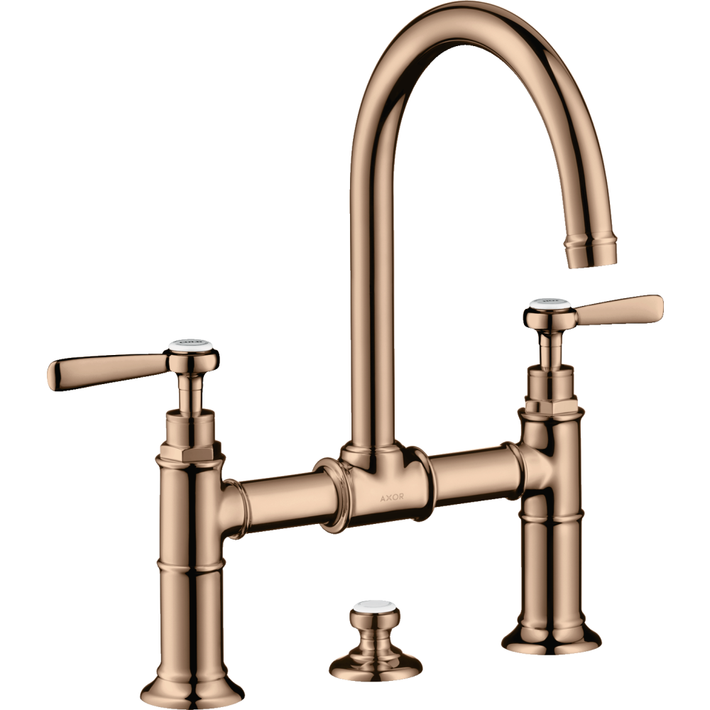 Смеситель для раковины Axor Montreux 220, с 2 рычаговыми рукоятками, со сливным гарнитуром, 16511300, полированное красное золото 