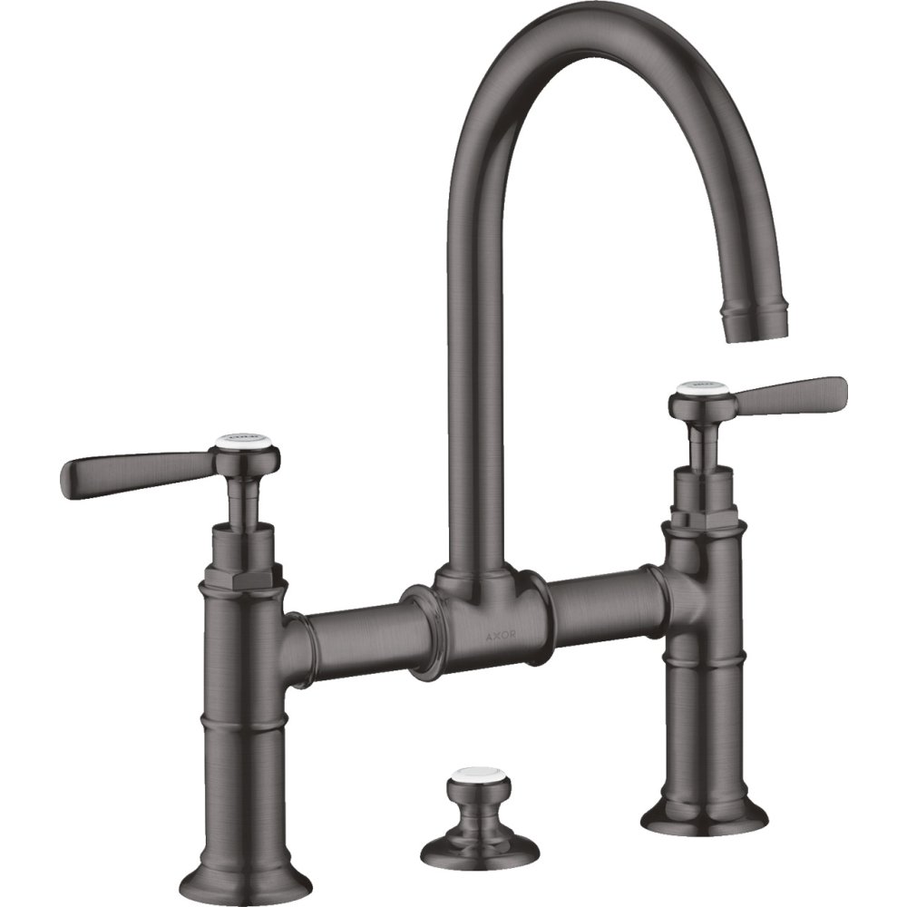 Смеситель для раковины Axor Montreux 220, с 2 рычаговыми рукоятками, со сливным гарнитуром, 16511340, шлифованный черный хром 