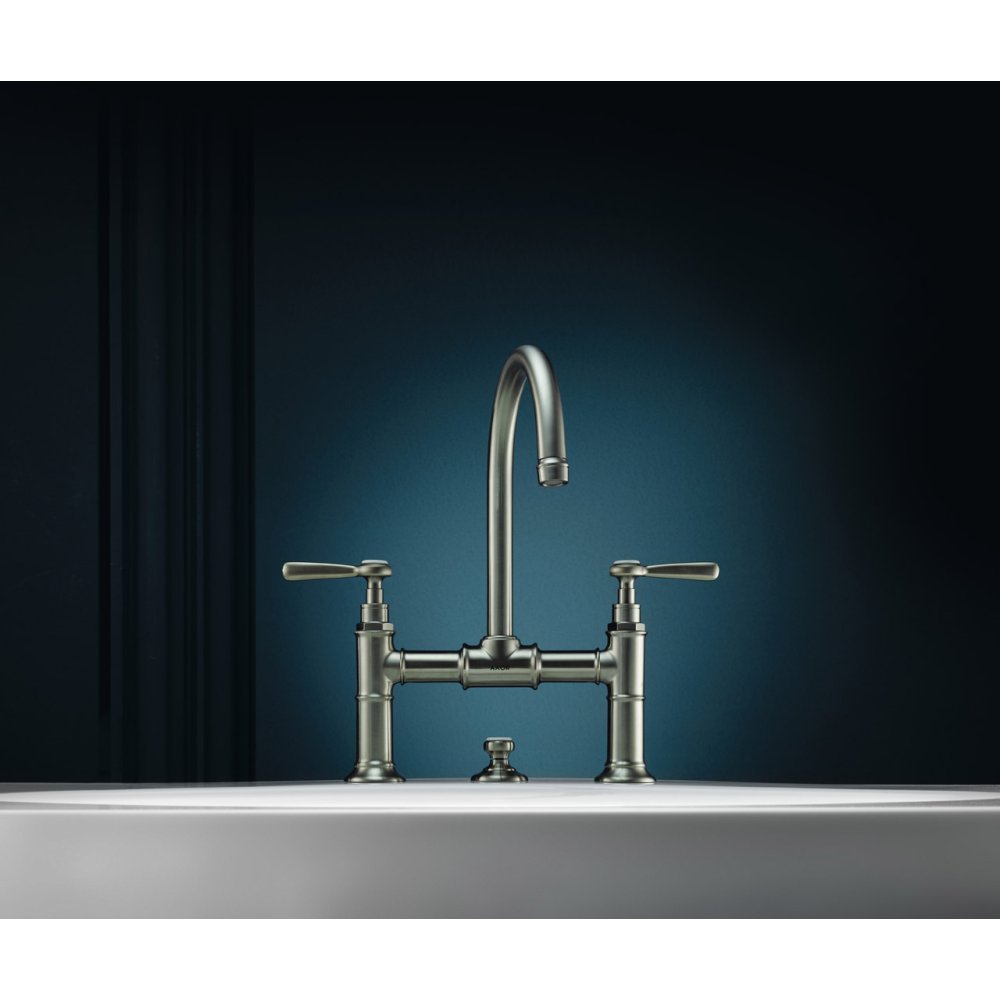 Смеситель для раковины Axor Montreux 220, с 2 рычаговыми рукоятками, со сливным гарнитуром, 16511340, шлифованный черный хром 