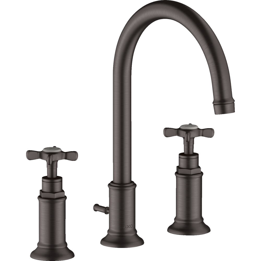 Смеситель для раковины Axor Montreux 180, на 3 отверстия, с крестообразными рукоятками, со сливным гарнитуром, 16513340, шлифованный черный хром 