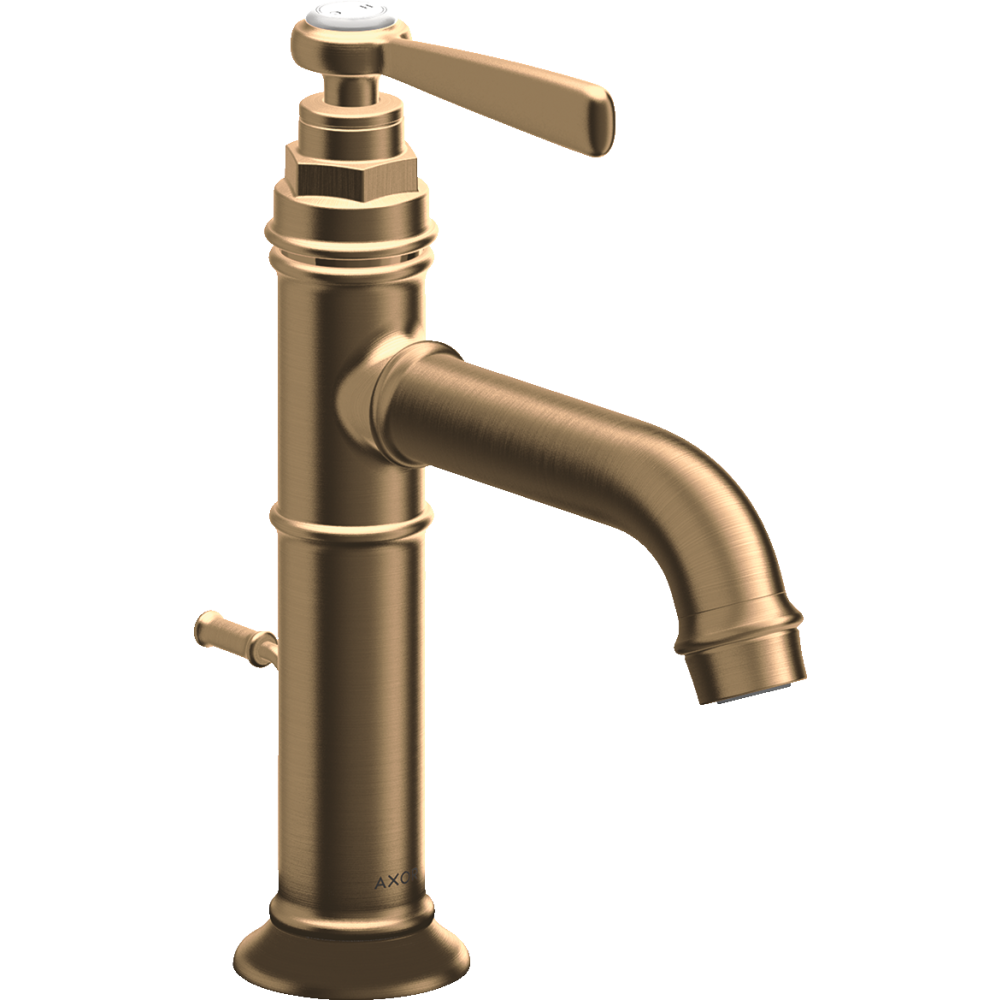 Смеситель для раковины Axor Montreux 100, однорычажный, с рычаговой рукояткой, со сливным гарнитуром, 16515140, шлифованная бронза