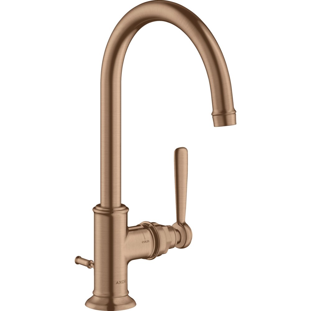 Смеситель для раковины Axor Montreux 210, однорычажный, с рычаговой рукояткой, со сливным гарнитуром, 16517310, шлифованное красное золото