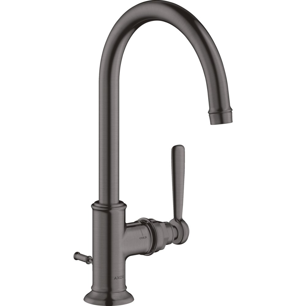 Смеситель для раковины Axor Montreux 210, однорычажный, с рычаговой рукояткой, со сливным гарнитуром, 16517340, шлифованный черный хром 