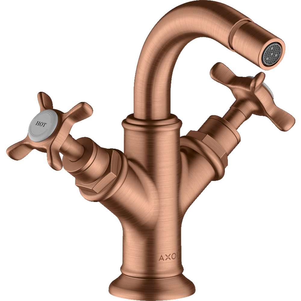 Смеситель для биде Axor Montreux, на 2 отверстия , с крестообразными рукоятками, со сливным гарнитуром, 16520310, шлифованное красное золото