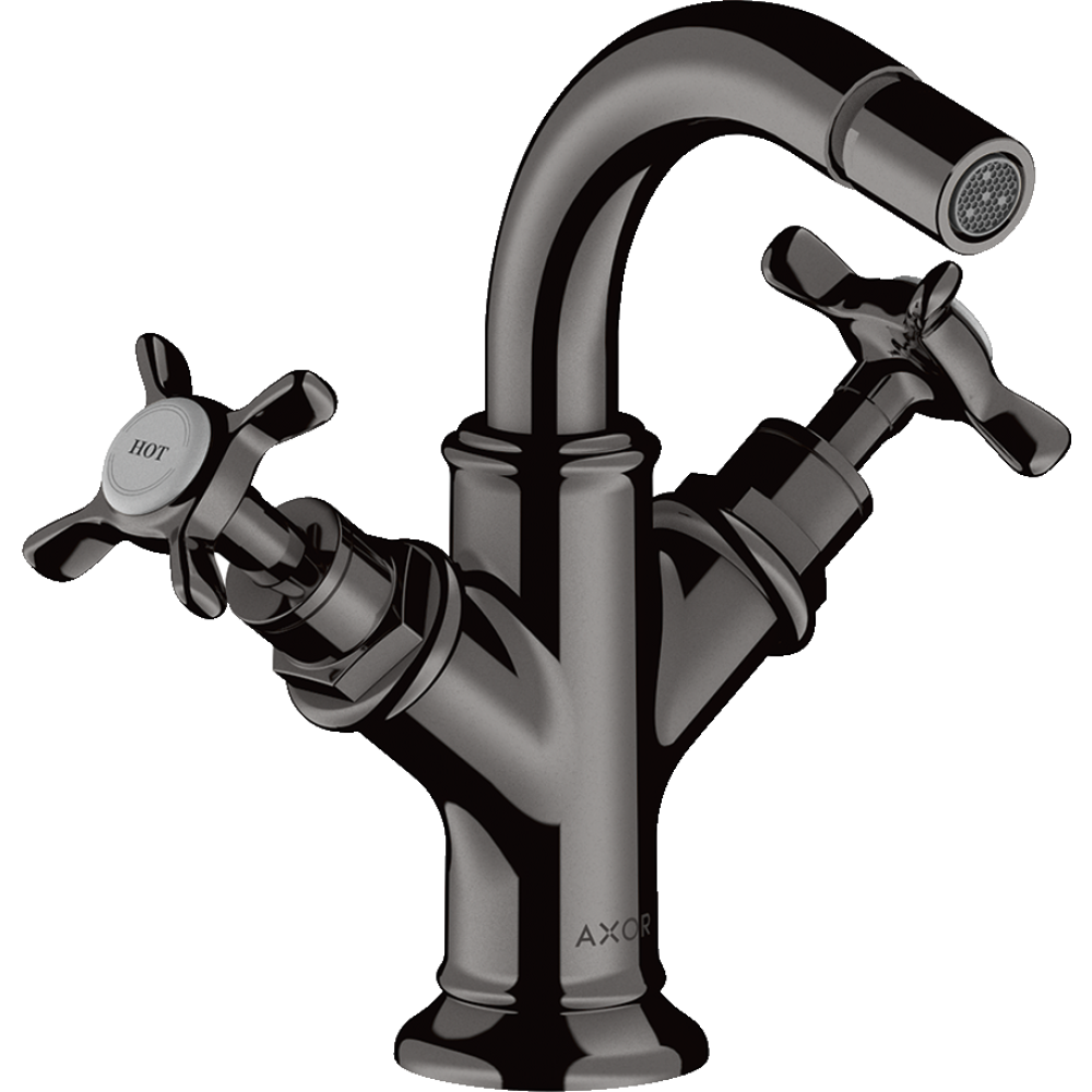Смеситель для биде Axor Montreux, на 2 отверстия , с крестообразными рукоятками, со сливным гарнитуром, 16520330, полированный черный хром 