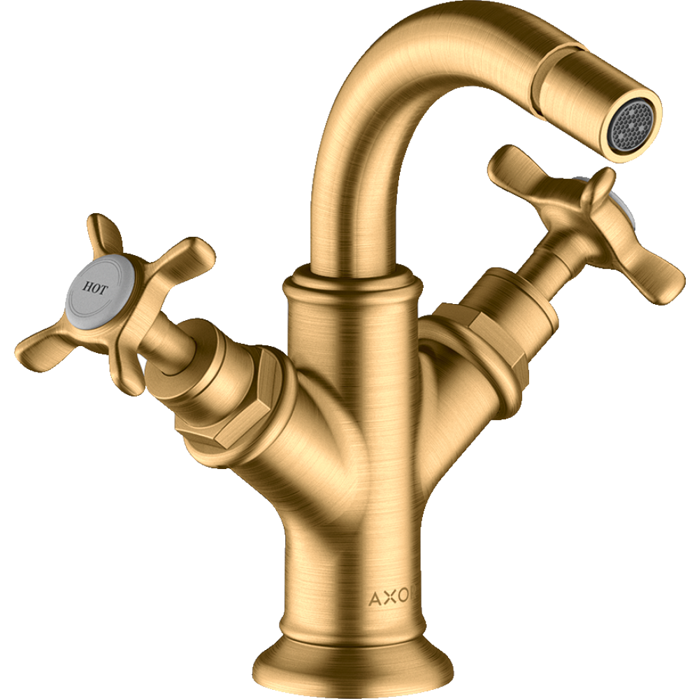 Смеситель для биде Axor Montreux, на 2 отверстия , с крестообразными рукоятками, со сливным гарнитуром, 16520950, шлифованная медь
