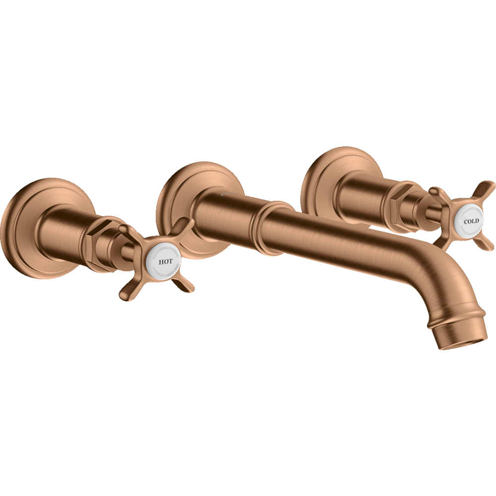 Смеситель для раковины Axor Montreux, на 3 отверстия, скрытого монтажа, с изливом 165-225 мм, с крестообразными рукоятками