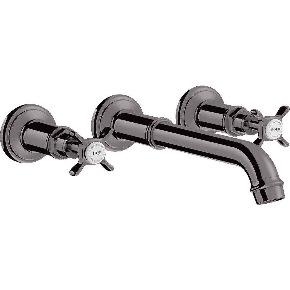 Смеситель для раковины Axor Montreux, на 3 отверстия, скрытого монтажа, с изливом 165-225 мм, с крестообразными рукоятками, 16532330, полированный черный хром 