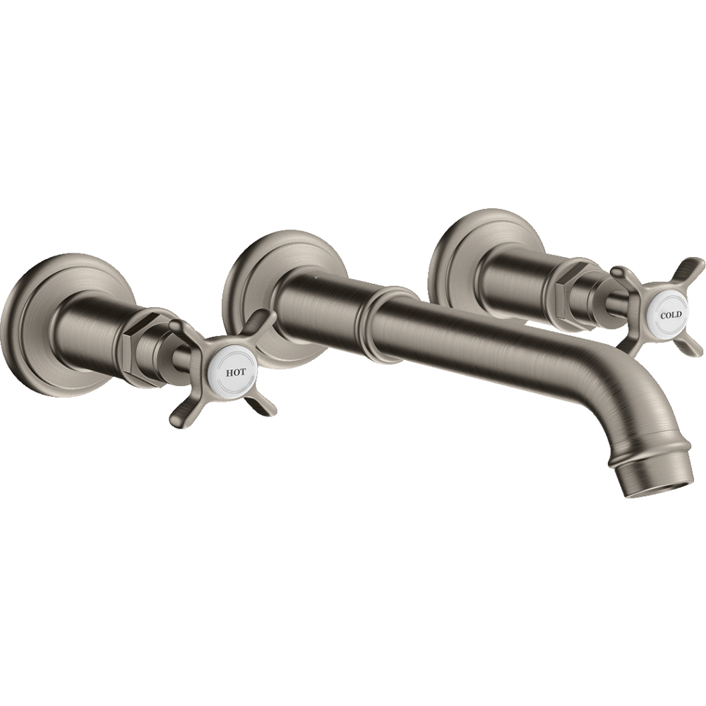 Смеситель для раковины Axor Montreux, на 3 отверстия, скрытого монтажа, с изливом 165-225 мм, с крестообразными рукоятками, 16532800, сталь