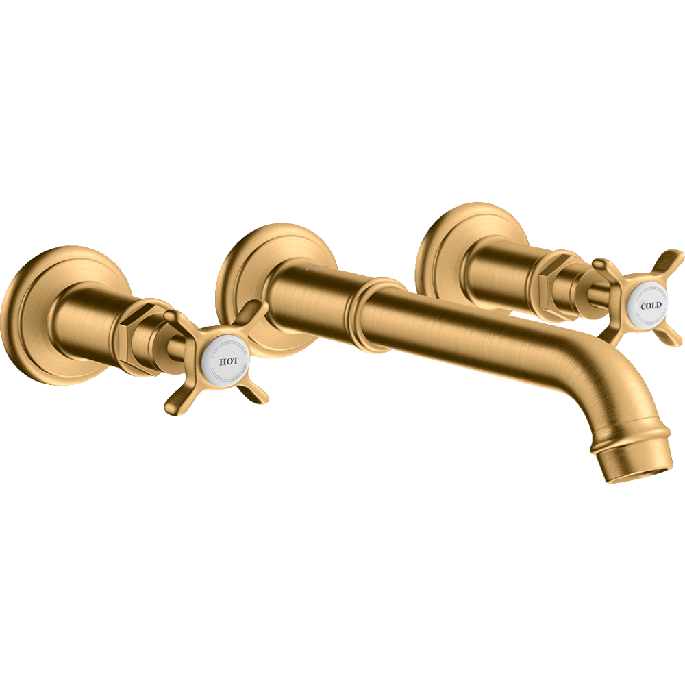 Смеситель для раковины Axor Montreux, на 3 отверстия, скрытого монтажа, с изливом 165-225 мм, с крестообразными рукоятками, 16532950, шлифованная медь