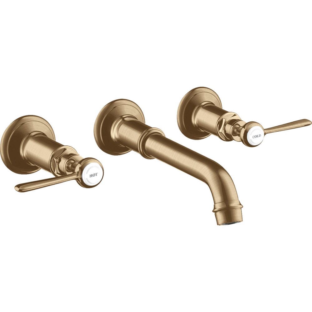 Смеситель для раковины Axor Montreux, на 3 отверстия, скрытого монтажа, с изливом 165-225 мм, с рычаговыми рукоятками, 16534140, шлифованная бронза