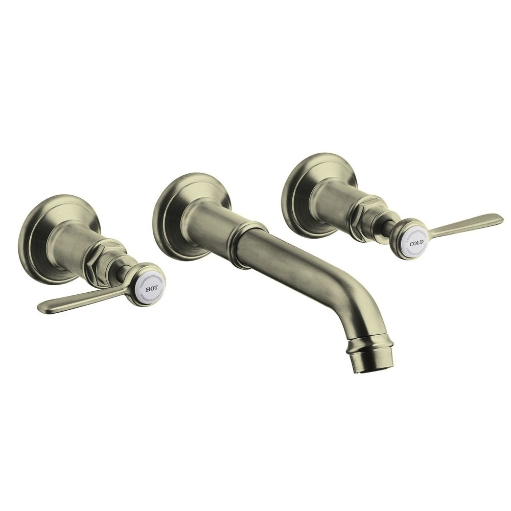 Смеситель для раковины Axor Montreux, на 3 отверстия, скрытого монтажа, с изливом 165-225 мм, с рычаговыми рукоятками, 16534800, сталь