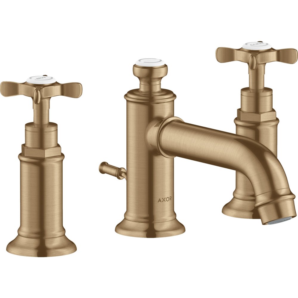 Смеситель для раковины Axor Montreux 30, на 3 отверстия, с крестообразными рукоятками, со сливным гарнитуром, 16536140, шлифованная бронза