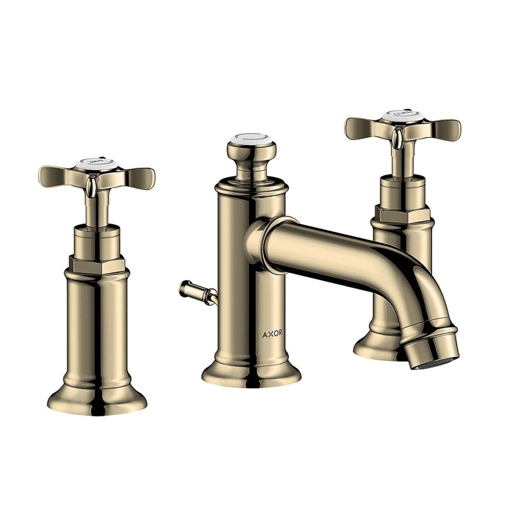 Смеситель для раковины Axor Montreux 30, на 3 отверстия, с крестообразными рукоятками, со сливным гарнитуром, 16536830, полированный никель