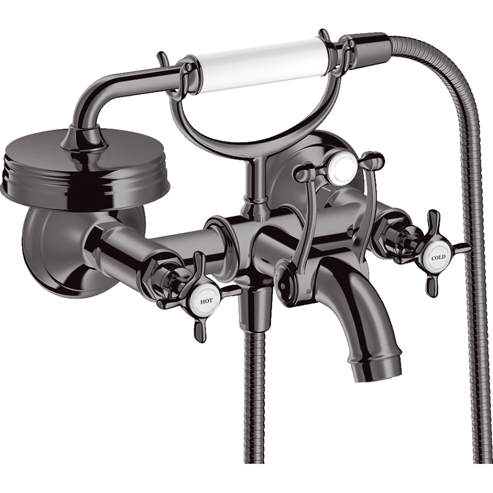 Смеситель для ванны Axor Montreux, внешнего монтажа, с 2 крестообразными рукоятками, 16540330, полированный черный хром 