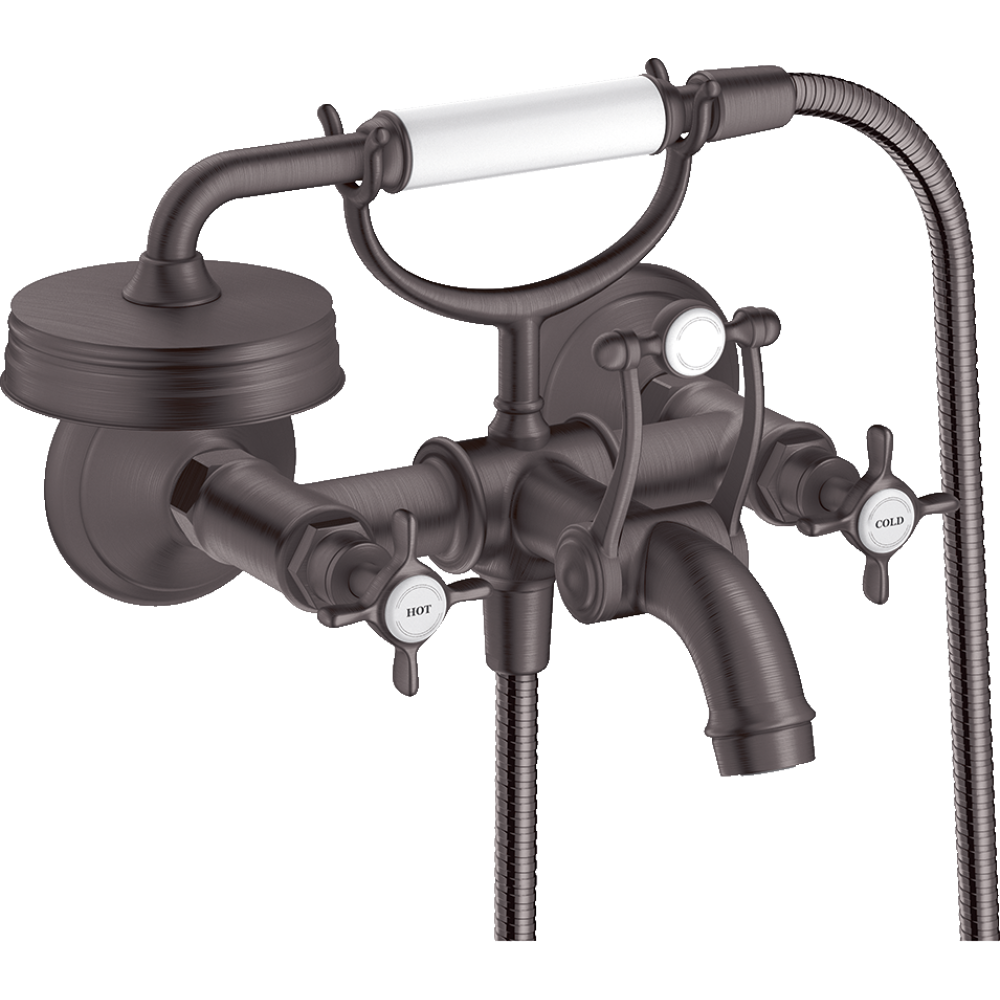 Смеситель для ванны Axor Montreux, внешнего монтажа, с 2 крестообразными рукоятками, 16540340, шлифованный черный хром 