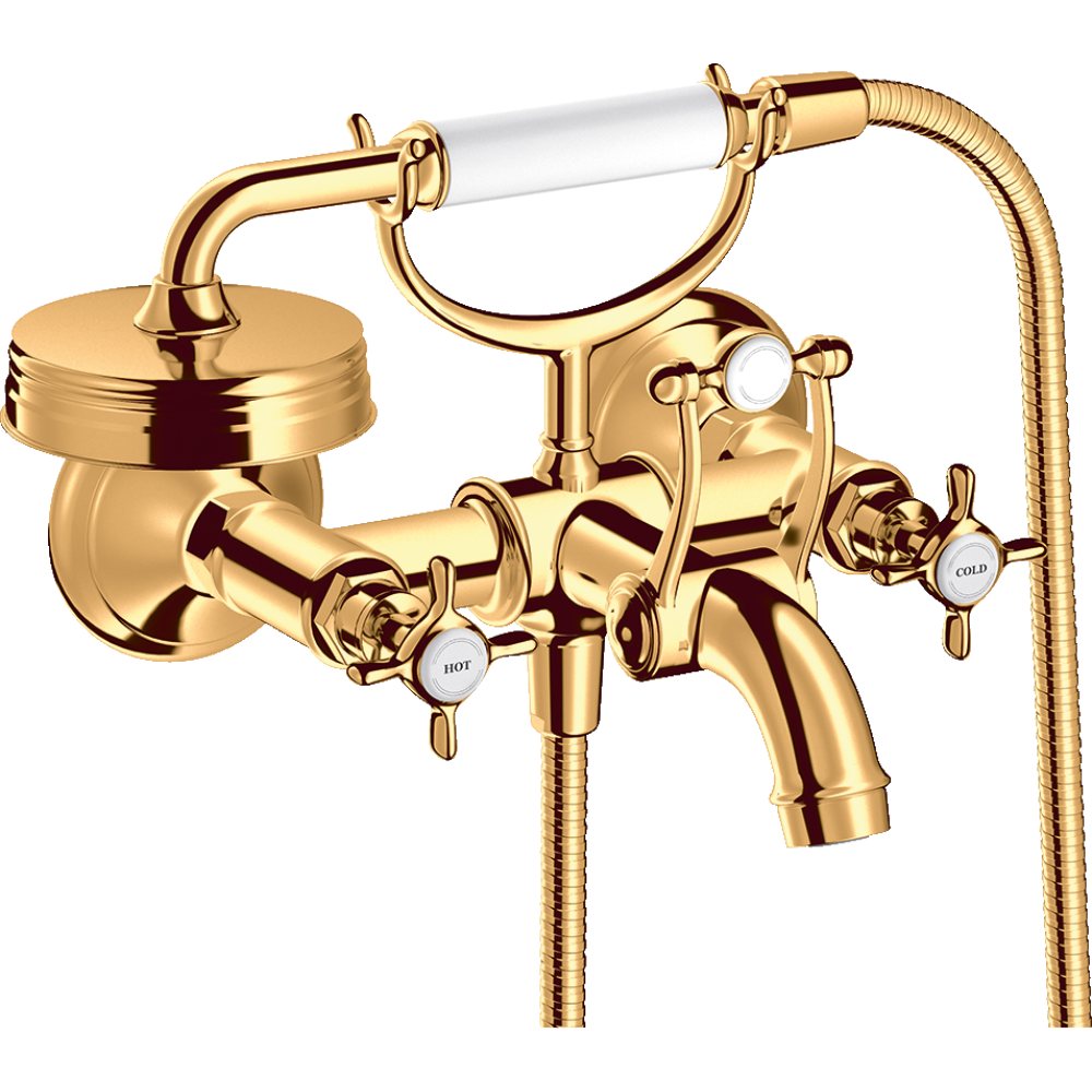 Смеситель для ванны Axor Montreux, внешнего монтажа, с 2 крестообразными рукоятками, 16540990, полированное золото
