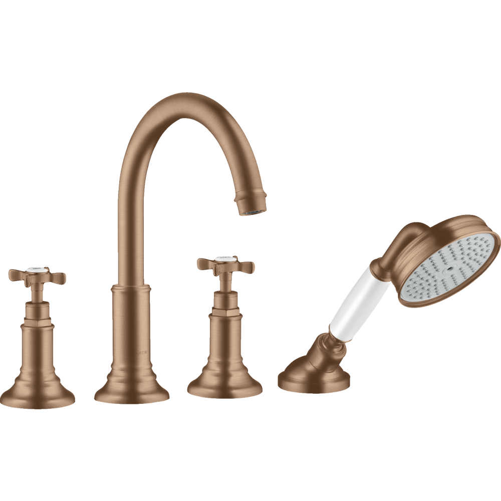 Смеситель для ванны Axor Montreux, на 4 отверстия, монтаж на плитку, с крестообразными рукоятками, 16544310, шлифованное красное золото