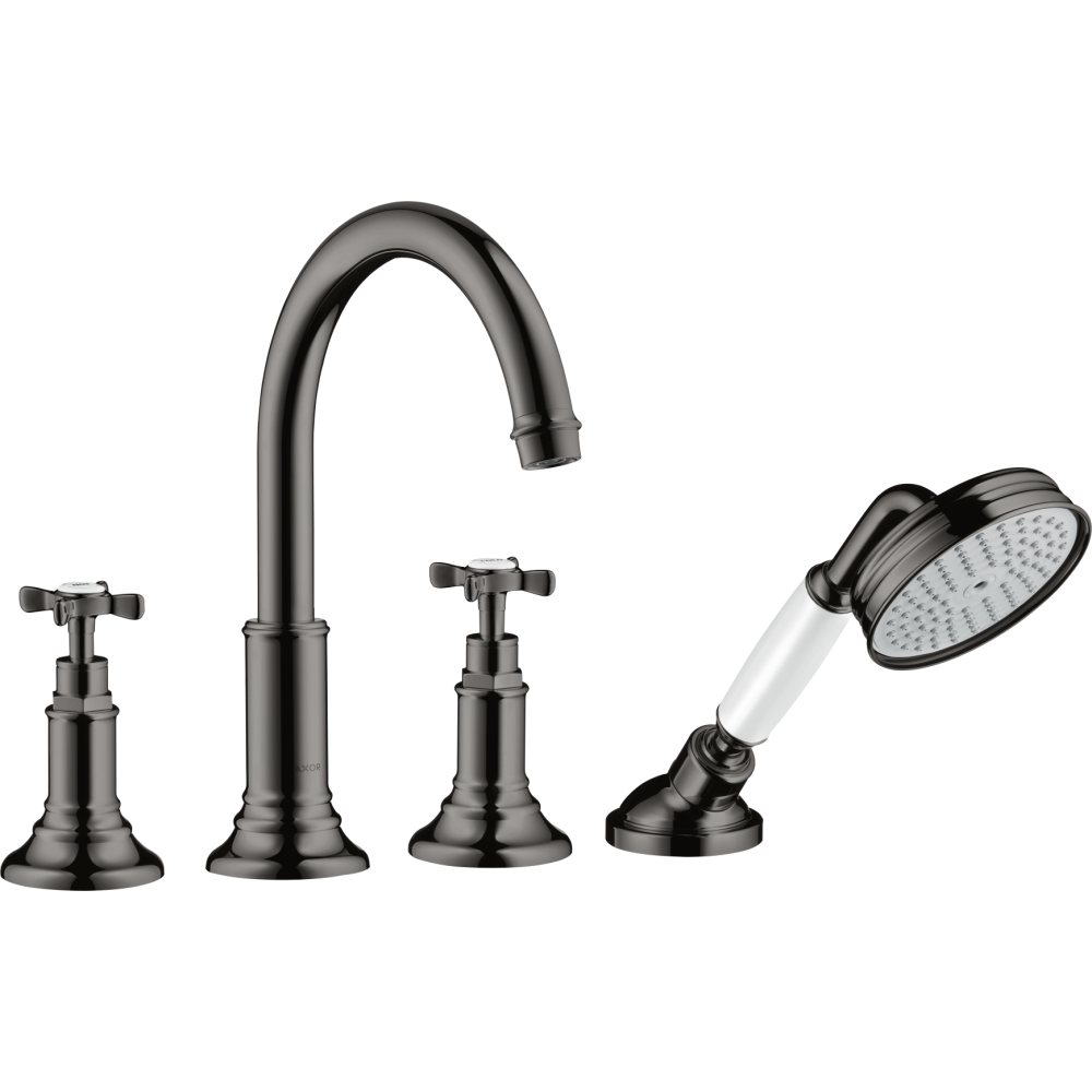 Смеситель для ванны Axor Montreux, на 4 отверстия, монтаж на плитку, с крестообразными рукоятками, 16544330, полированный черный хром 