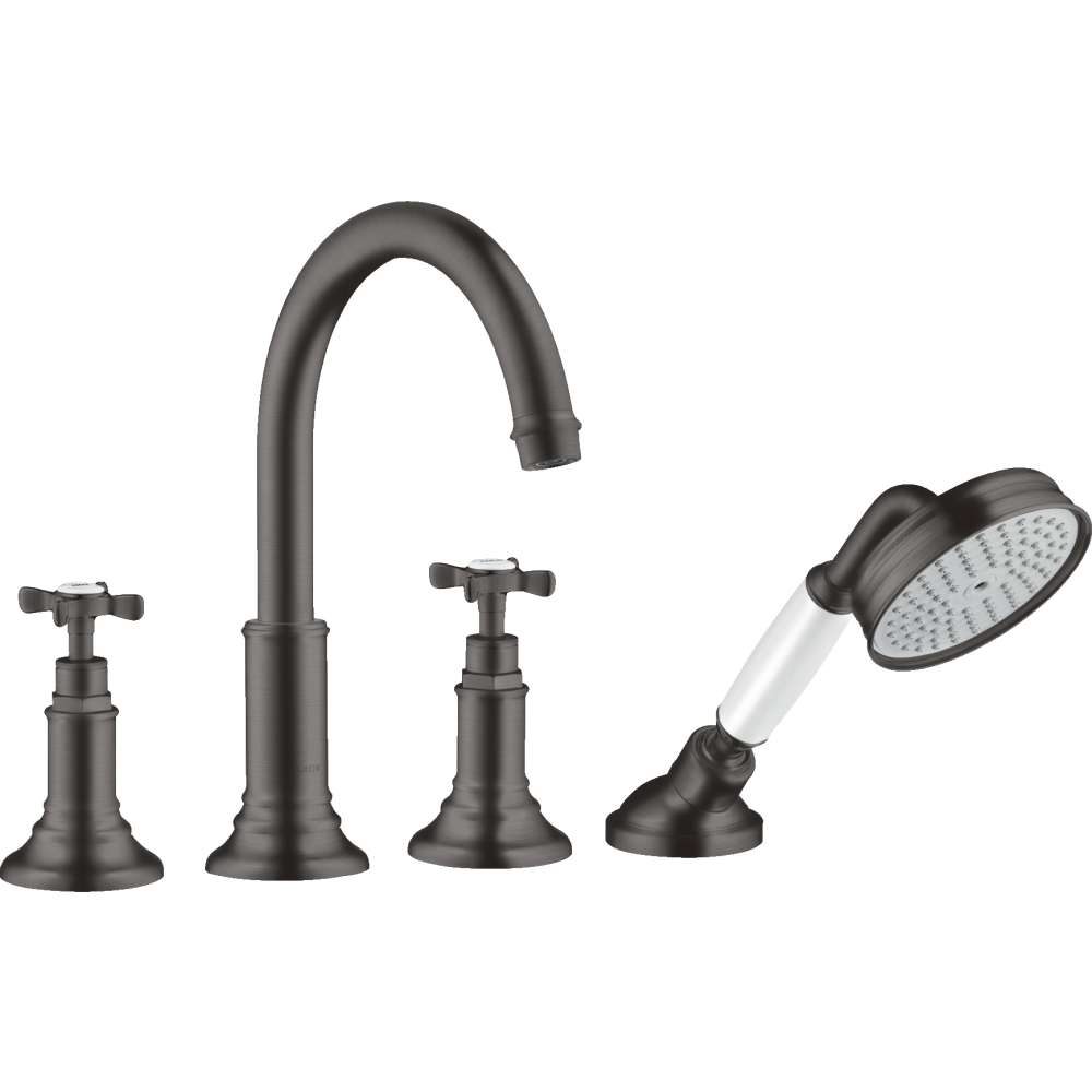 Смеситель для ванны Axor Montreux, на 4 отверстия, монтаж на плитку, с крестообразными рукоятками, 16544340, шлифованный черный хром 