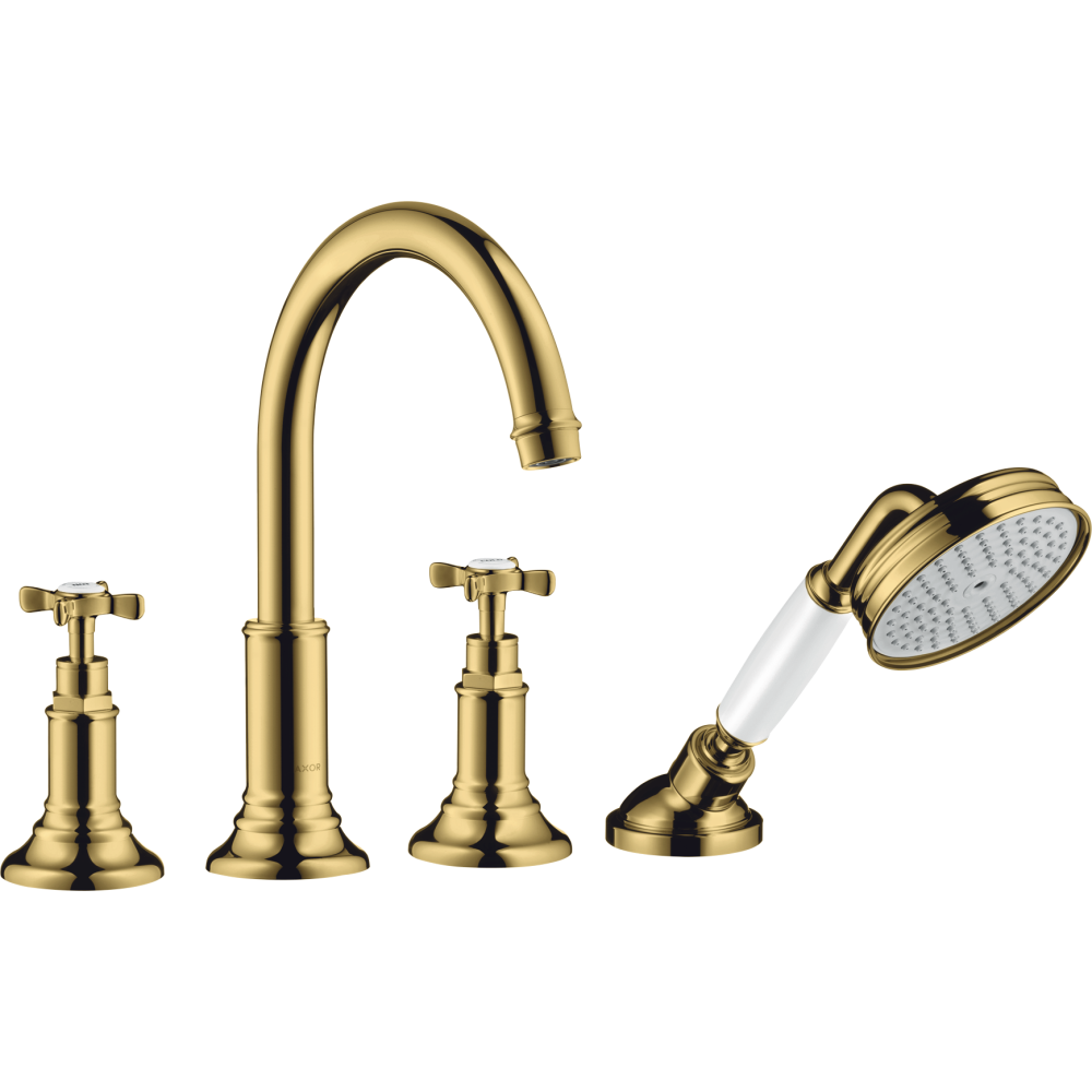 Смеситель для ванны Axor Montreux, на 4 отверстия, монтаж на плитку, с крестообразными рукоятками, 16544990, полированное золото