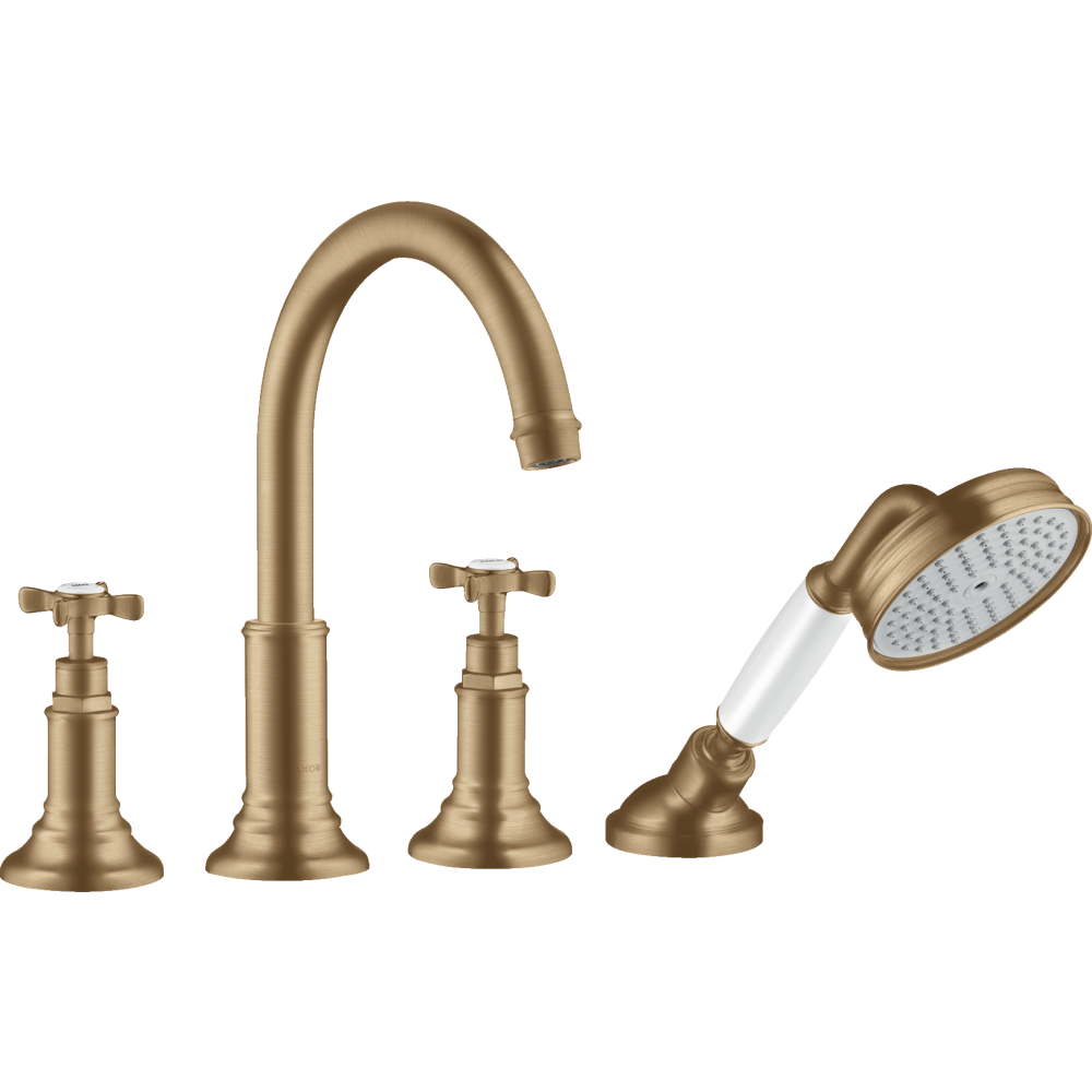 Смеситель на край ванны Axor Montreux, на 4 отверстия, с крестообразными рукоятками, 16546140, шлифованная бронза