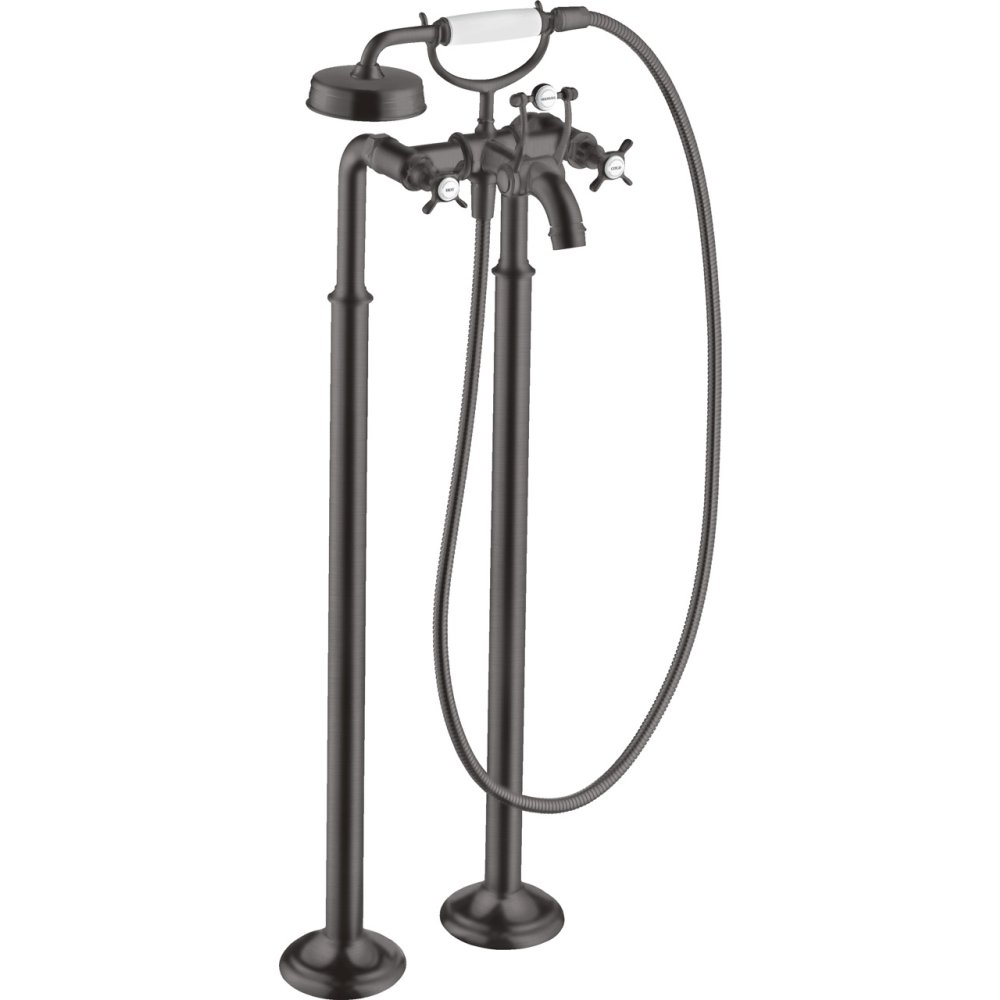 Смеситель для ванны Axor Montreux, напольный, с 2 крестообразными рукоятками, 16547340, шлифованный черный хром 