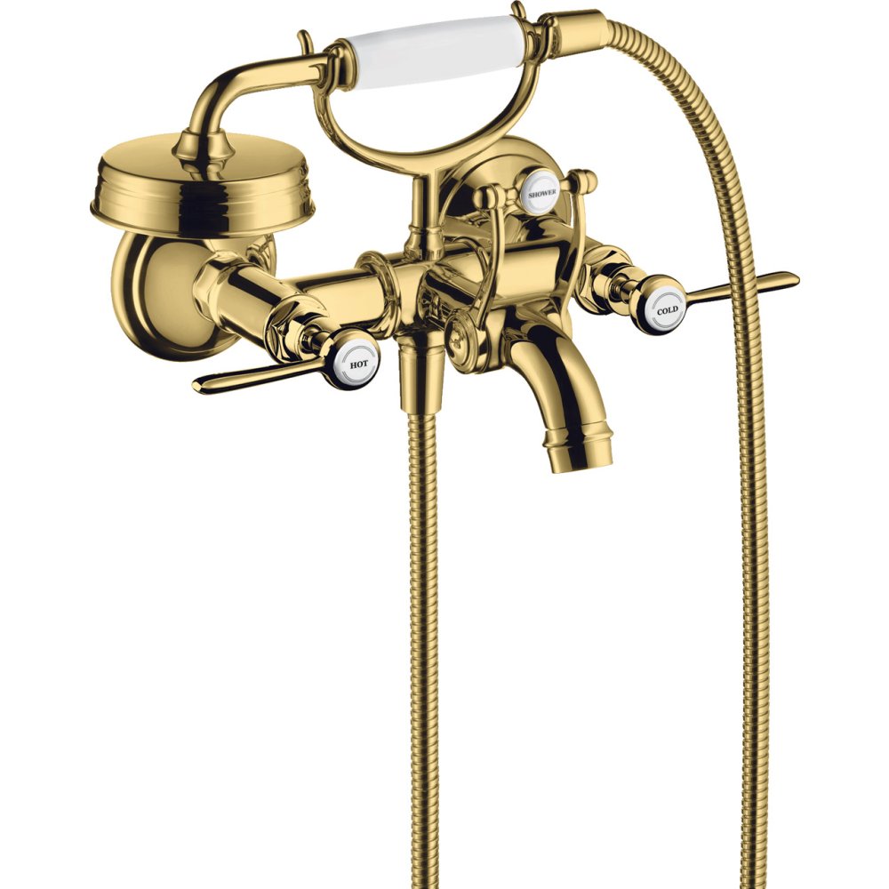 Смеситель для ванны Axor Montreux, внешнего монтажа, с 2 рычаговыми рукоятками, 16551990, полированное золото