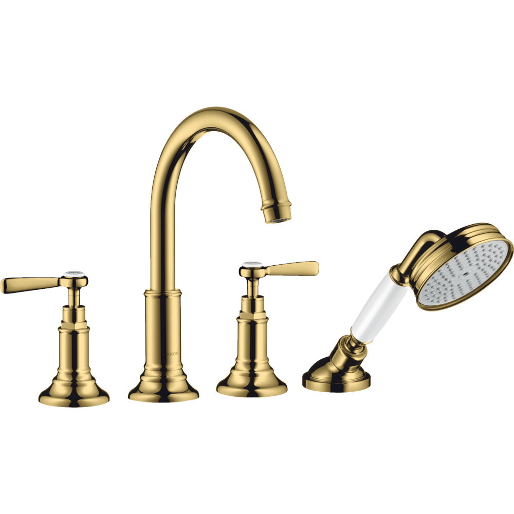 Смеситель для ванны Axor Montreux, на 4 отверстия, монтаж на плитку, с рычаговыми рукоятками, 16554990, полированное золото