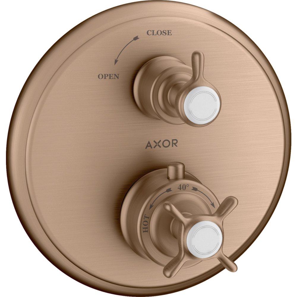 Термостат Axor Montreux Ecostat E, с запорным вентилем, с крестообразной рукояткой, 16800310, шлифованное красное золото