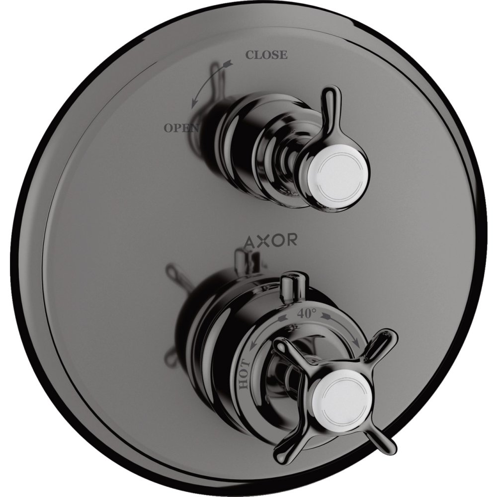 Термостат Axor Montreux Ecostat E, с запорным вентилем, с крестообразной рукояткой, 16800330, полированный черный хром 