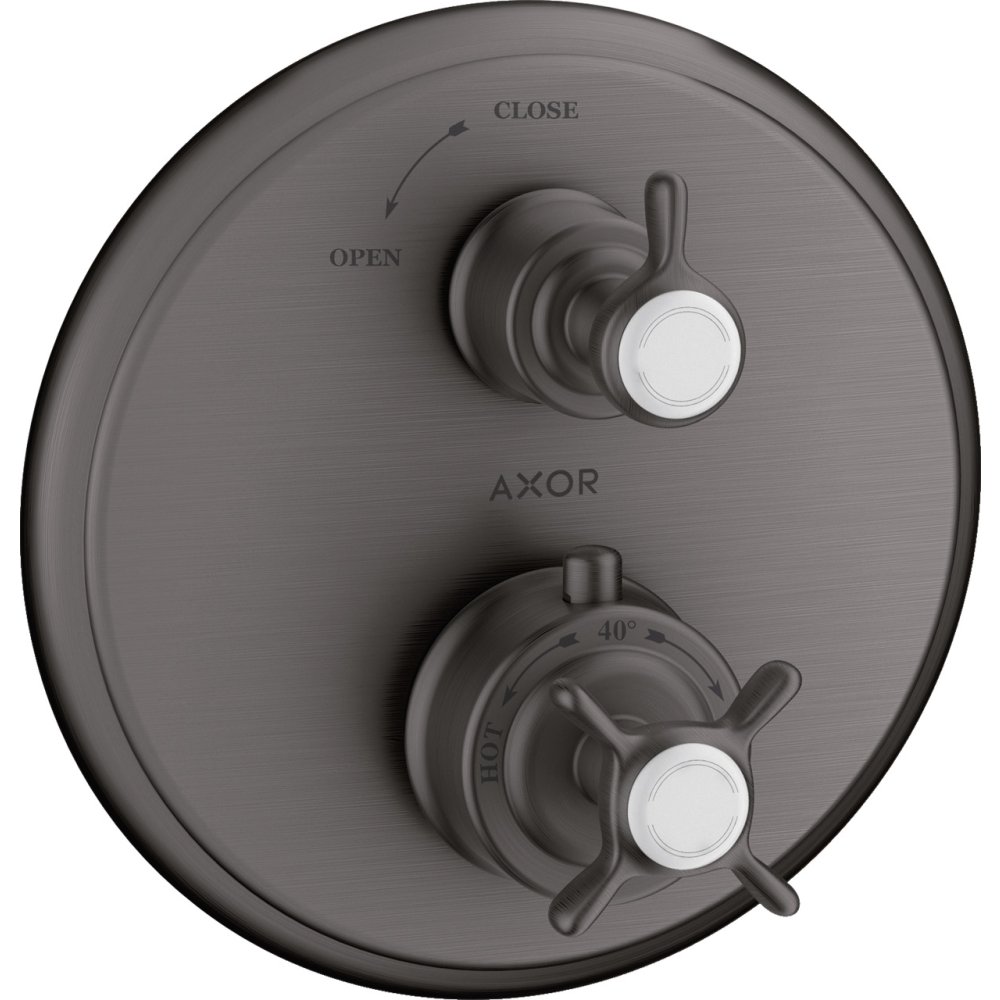 Термостат Axor Montreux Ecostat E, с запорным вентилем, с крестообразной рукояткой, 16800340, шлифованный черный хром 
