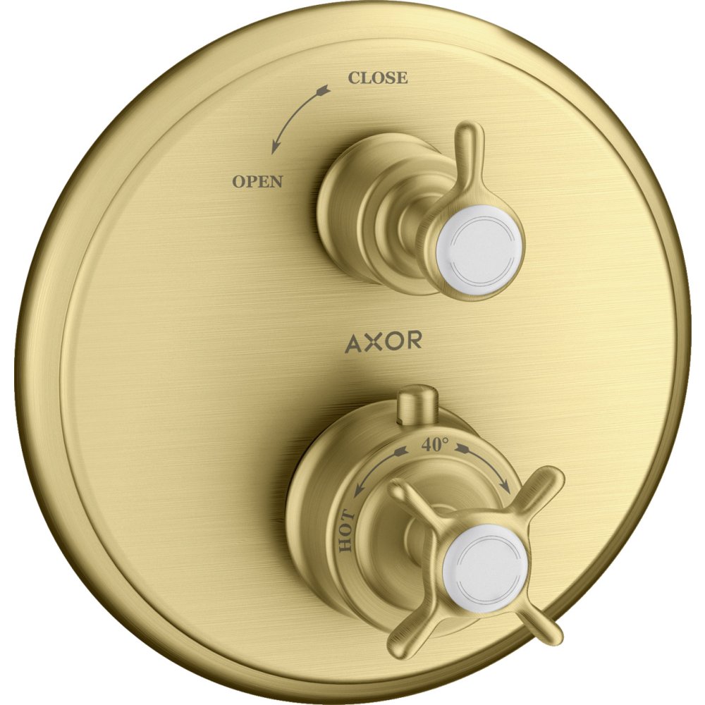 Термостат Axor Montreux Ecostat E, с запорным вентилем, с крестообразной рукояткой, 16800950, шлифованная медь