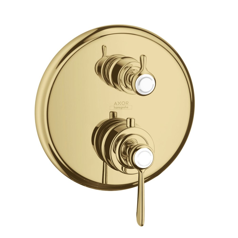 Термостат Axor Montreux, с запорным вентилем, с рычаговой рукояткой, 16801130, полированная бронза
