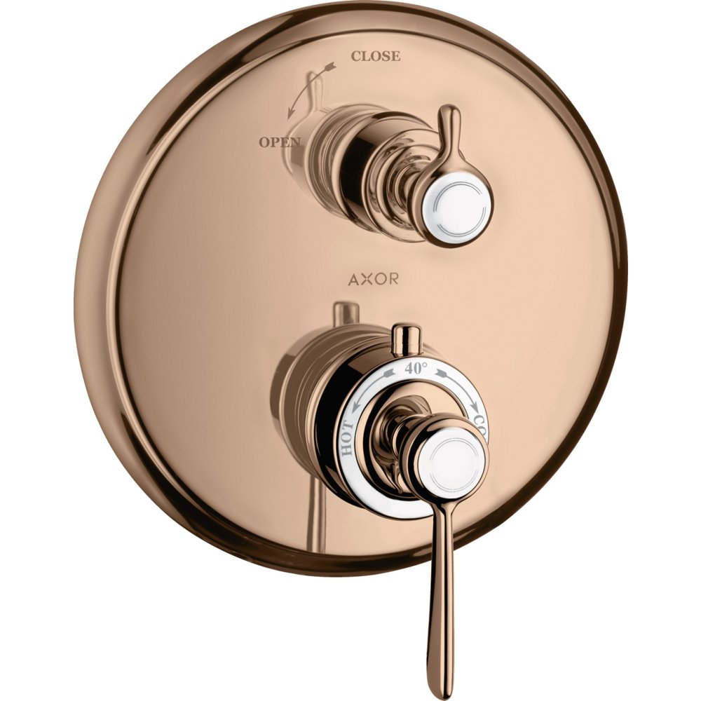 Термостат Axor Montreux, с запорным вентилем, с рычаговой рукояткой, 16801300, полированное красное золото 