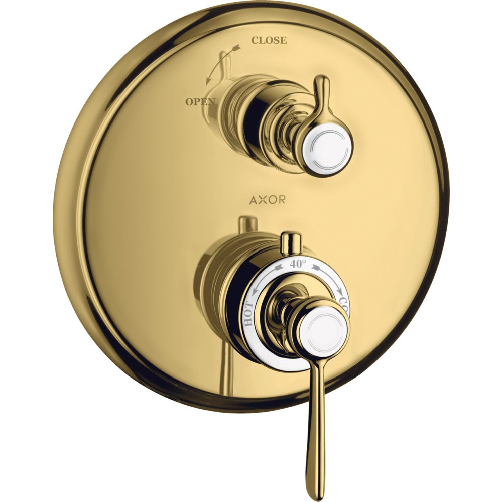 Термостат Axor Montreux, с запорным вентилем, с рычаговой рукояткой, 16801990, полированное золото