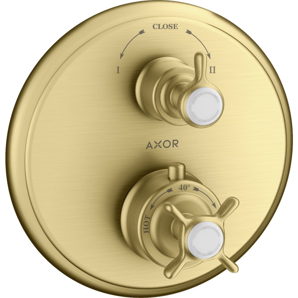 Термостат Axor Montreux Ecostat E, с запорным/переключающим вентилем, с крестообразной рукояткой, 16820950, шлифованная медь