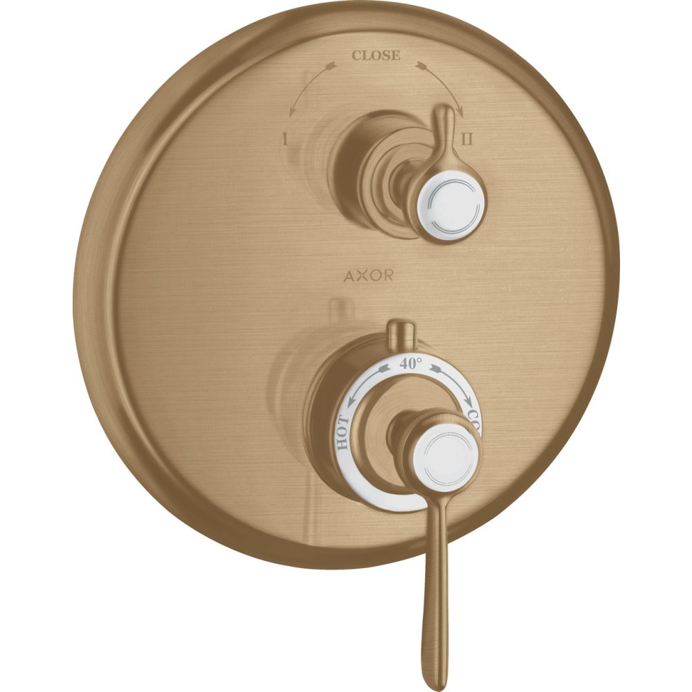 Термостат Axor Montreux, с запорным/переключающим вентилем, с рычаговой рукояткой, 16821140, шлифованная бронза