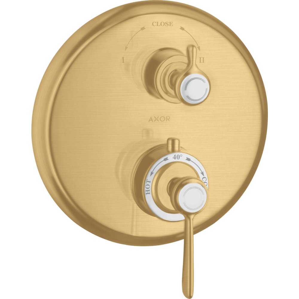 Термостат Axor Montreux, с запорным/переключающим вентилем, с рычаговой рукояткой, 16821250, шлифованное золото