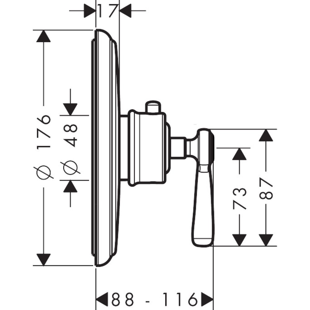 Термостат Axor Montreux, скрытого монтажа, с рычаговой рукояткой, 16823990, полированное золото