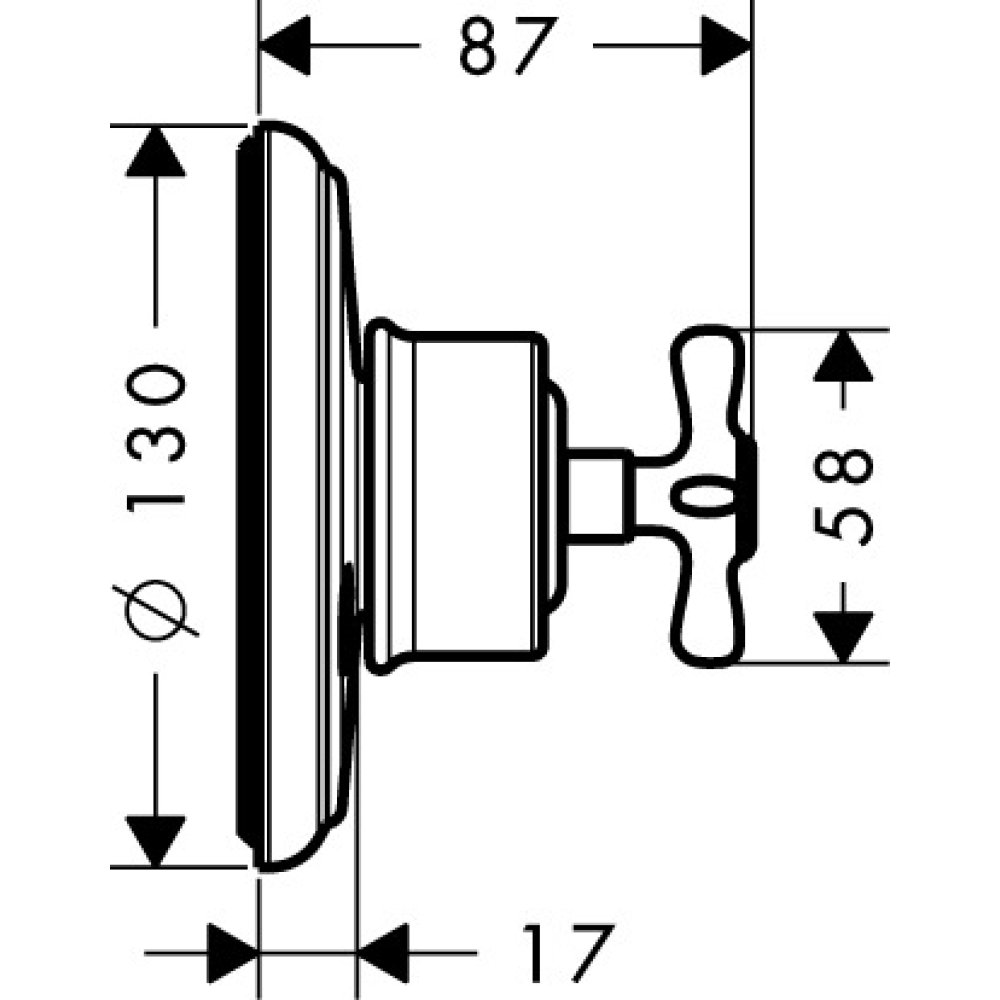 Запорный/переключающий вентиль Trio/Quattro Axor Montreux, с крестообразной рукояткой, скрытого монтажа, 16830130, полированная бронза