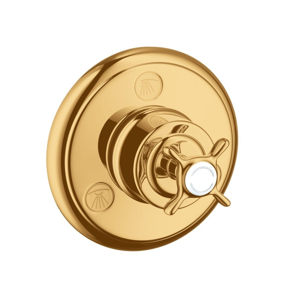 Запорный/переключающий вентиль Trio/Quattro Axor Montreux, с крестообразной рукояткой, скрытого монтажа, 16830130, полированная бронза