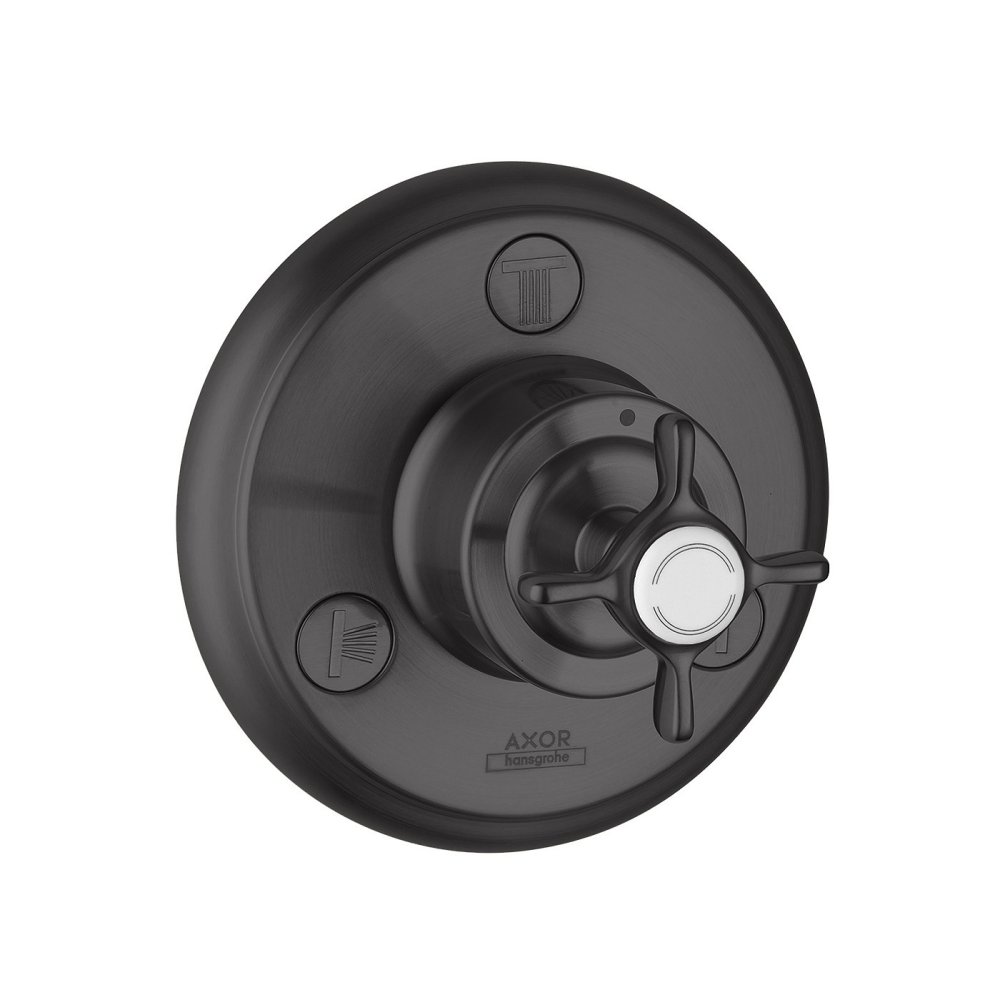 Запорный/переключающий вентиль Trio/Quattro Axor Montreux, с крестообразной рукояткой, скрытого монтажа, 16830340, шлифованный черный хром 