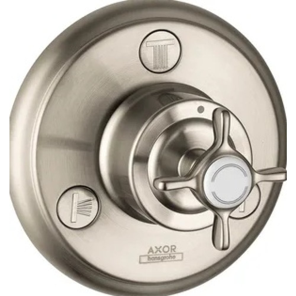 Запорный/переключающий вентиль Trio/Quattro Axor Montreux, с крестообразной рукояткой, скрытого монтажа, 16830820, шлифованный никель