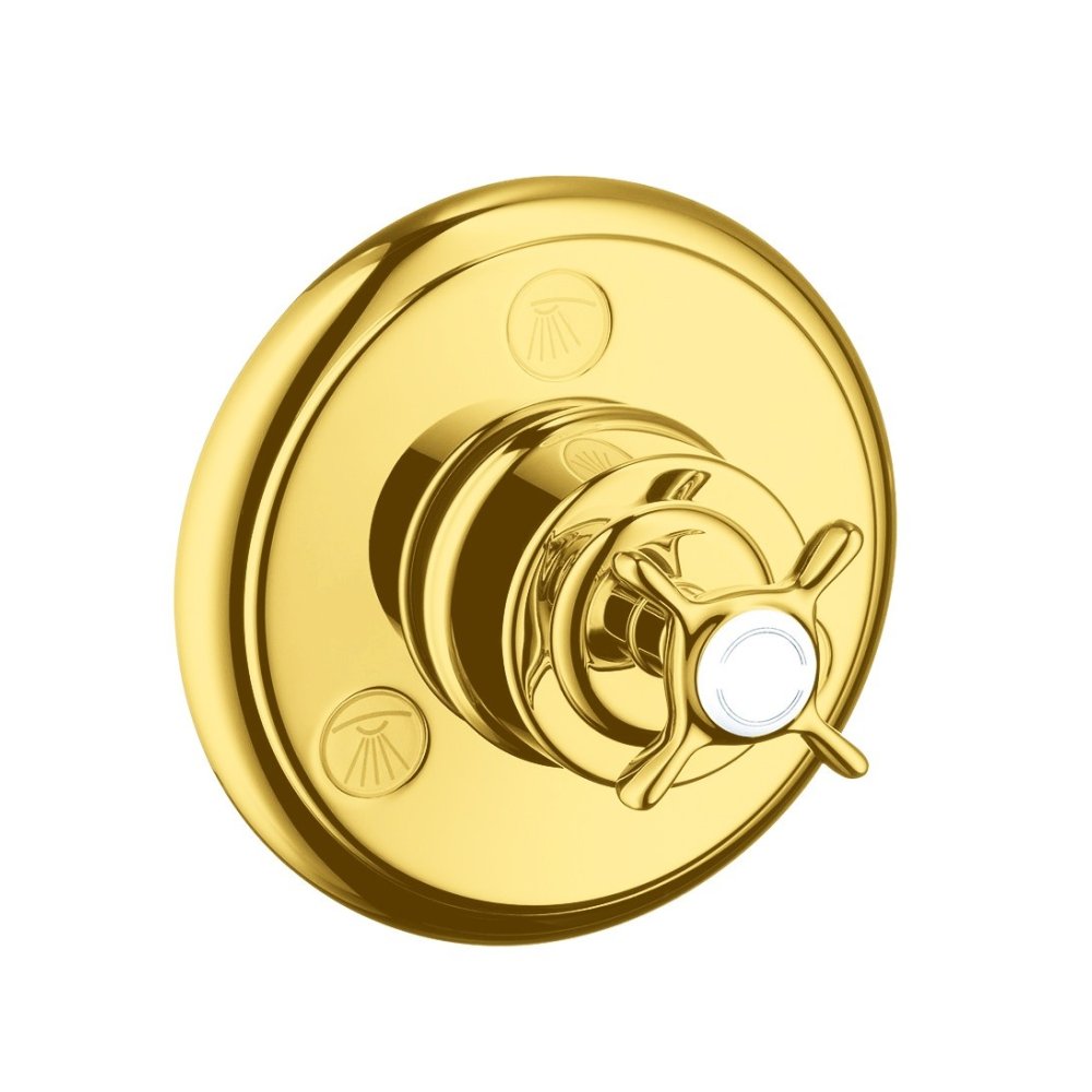 Запорный/переключающий вентиль Trio/Quattro Axor Montreux, с крестообразной рукояткой, скрытого монтажа, 16830990, полированное золото