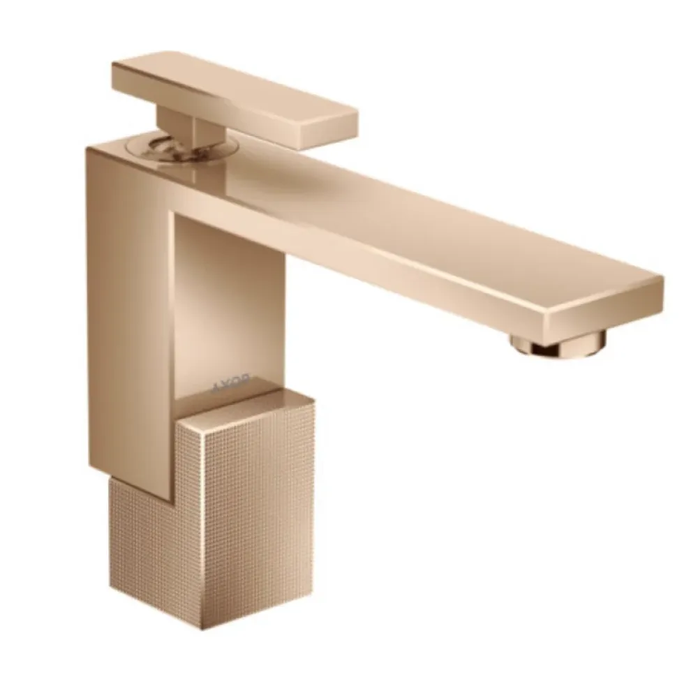 Смеситель для раковины Axor Edge, 130, однорычажный, со сливным клапаном Push-Open, с алмазной огранкой, 46011300, полированное красное золото 